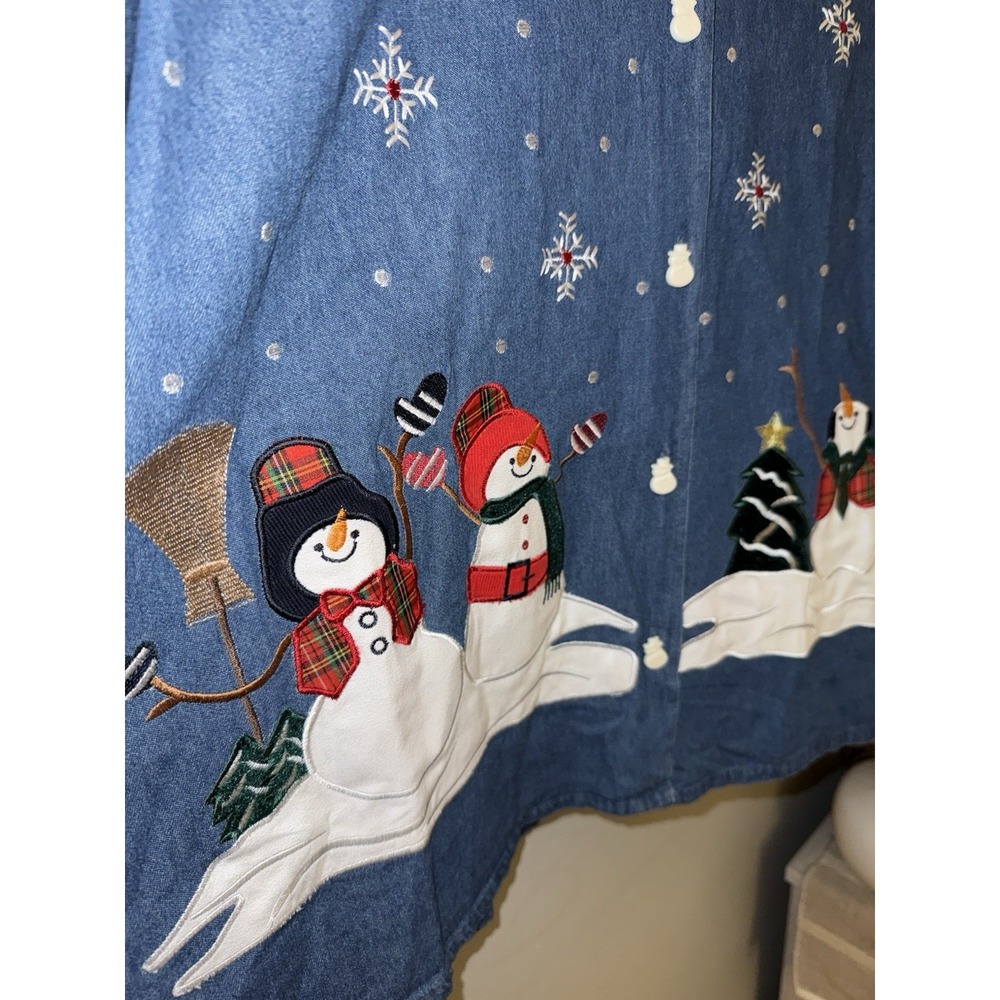 Vintage Tantrums Jean Jacket Women XL Embroidered Christmas Snowman Granny - Picture 2 of 6